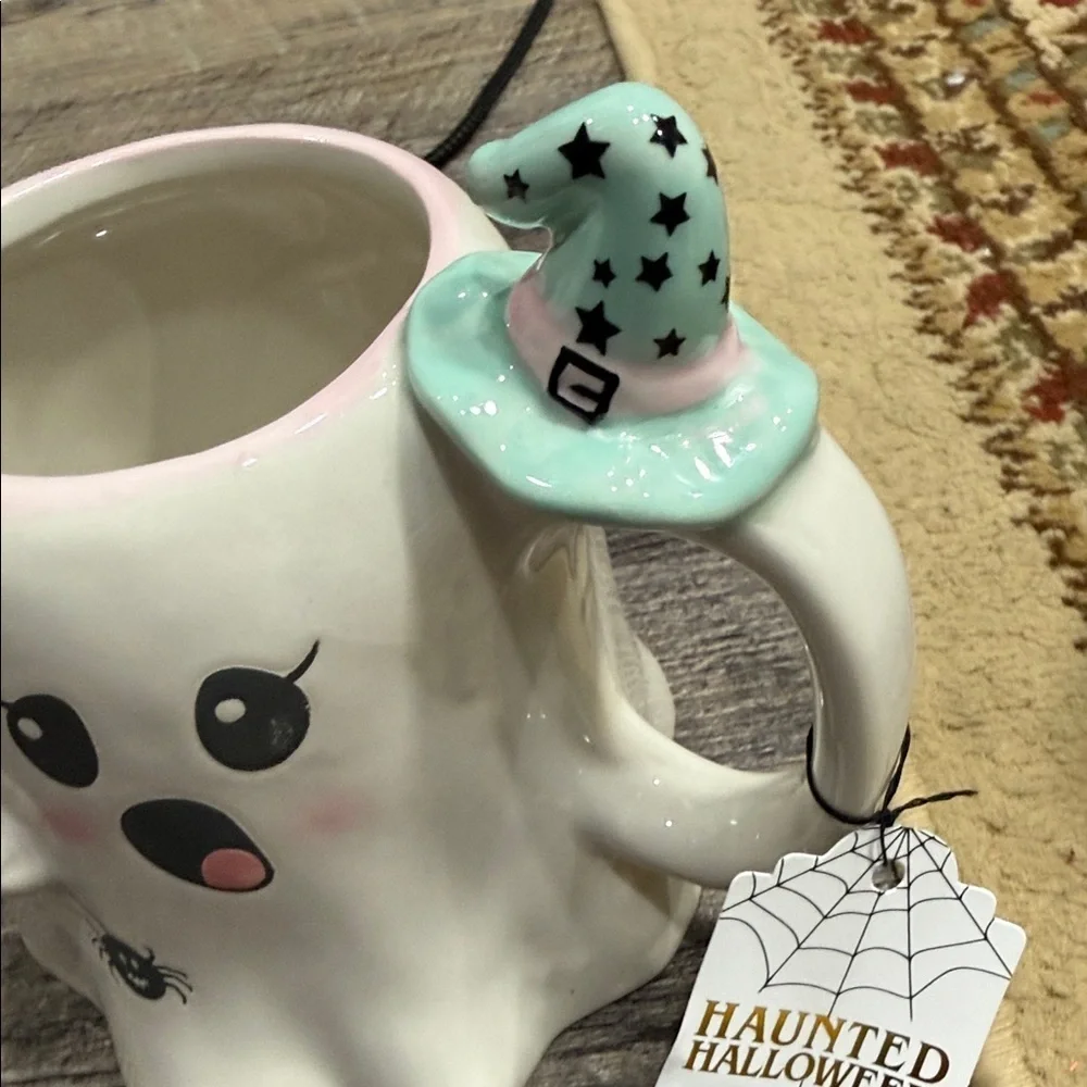 2 Ghost Shaped Mugs with Witch Hat Handles
